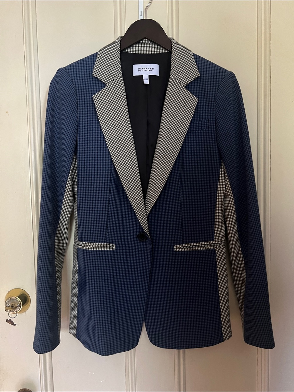 10 Crosby Derek Lam Navy Blazer with Cream Checked Trim